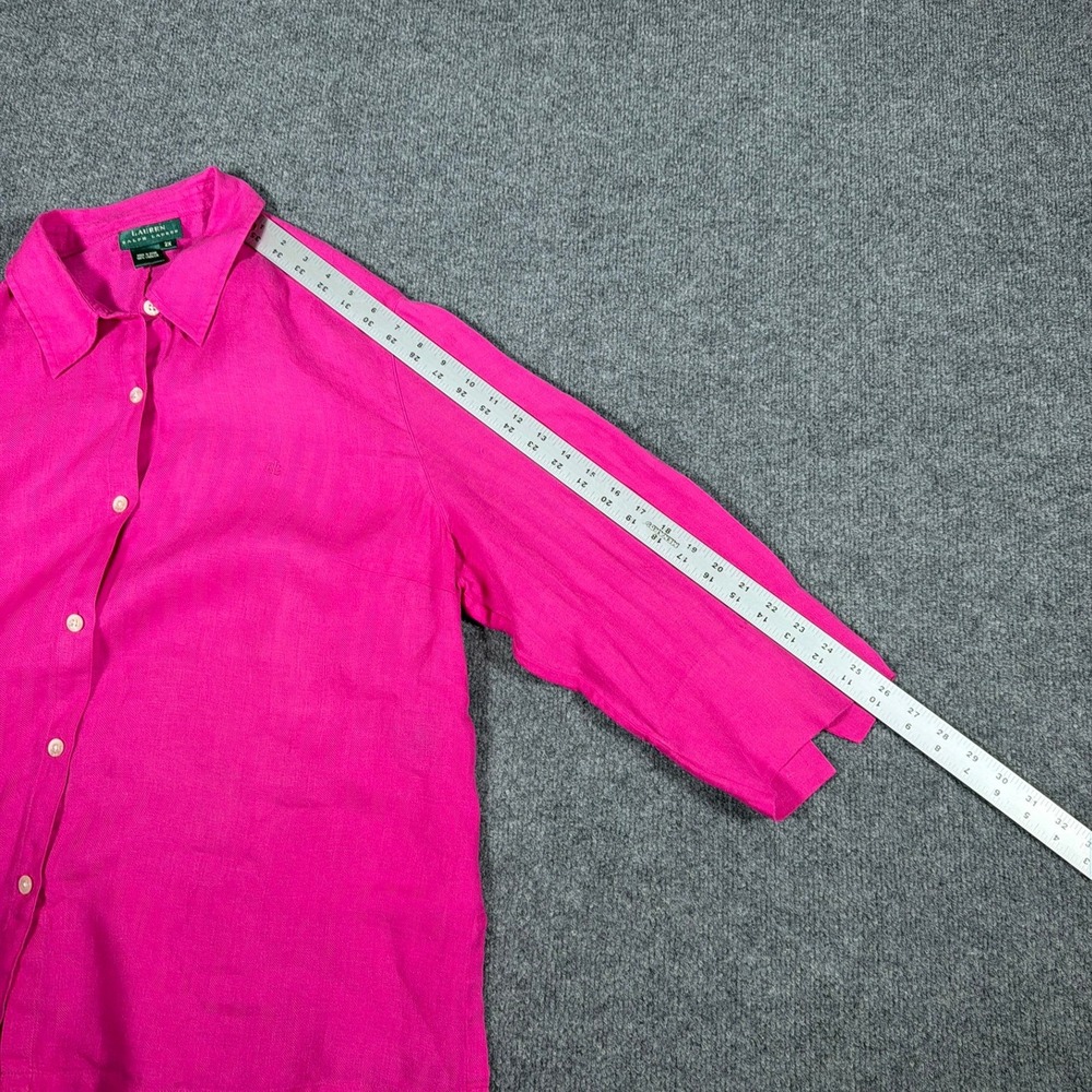 Ralph Lauren Button Down Shirt Womens 2X Fuchsia Linen Herringbone - Picture 8 of 11